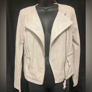 White leather-feel jacket XS. Pixelated for your pleasure. Polyester/poly lining